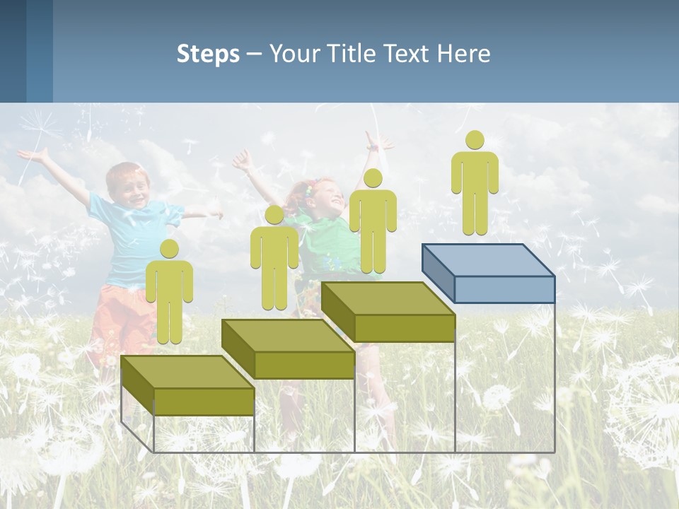 Two Children Jumping In A Field Of Dandelions PowerPoint Template