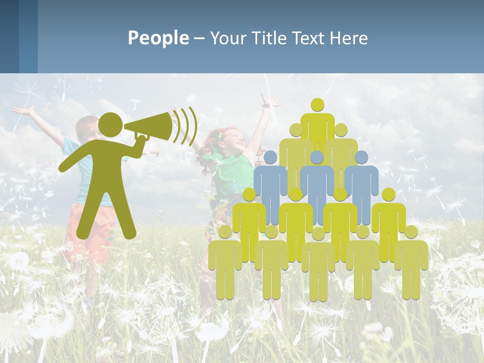 Two Children Jumping In A Field Of Dandelions PowerPoint Template