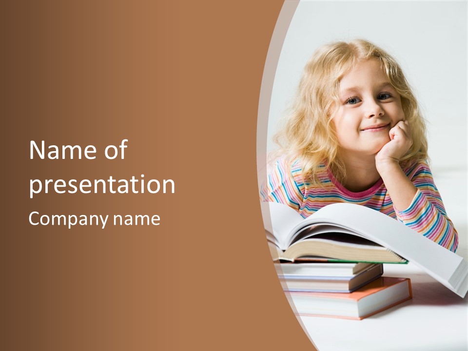 A Little Girl Is Reading A Book On A Table PowerPoint Template