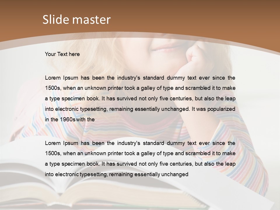 A Little Girl Is Reading A Book On A Table PowerPoint Template