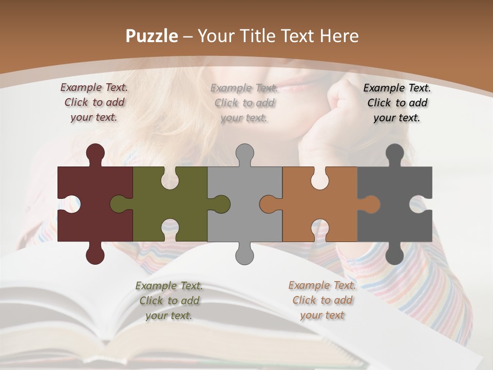 A Little Girl Is Reading A Book On A Table PowerPoint Template