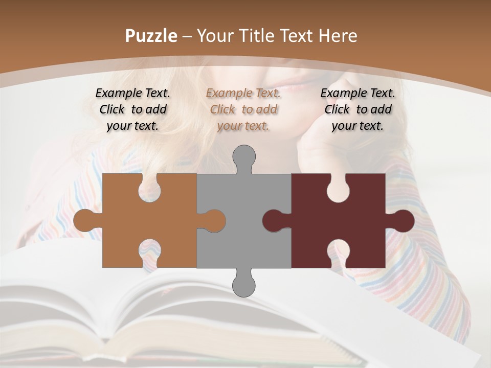 A Little Girl Is Reading A Book On A Table PowerPoint Template