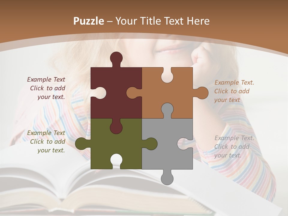 A Little Girl Is Reading A Book On A Table PowerPoint Template