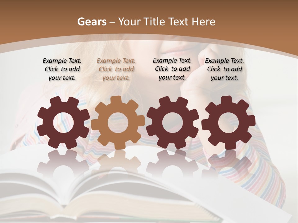 A Little Girl Is Reading A Book On A Table PowerPoint Template