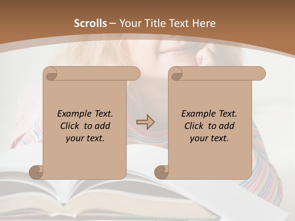 A Little Girl Is Reading A Book On A Table PowerPoint Template