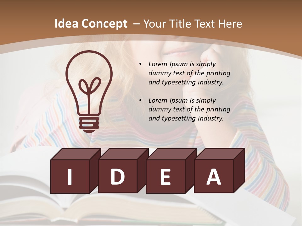 A Little Girl Is Reading A Book On A Table PowerPoint Template