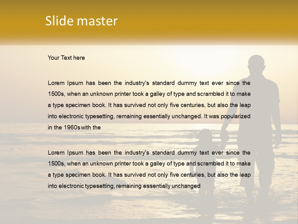 A Man Holding A Child's Hand While Standing On A Beach PowerPoint Template