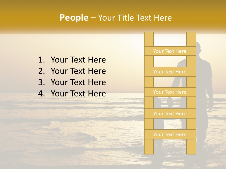 A Man Holding A Child's Hand While Standing On A Beach PowerPoint Template