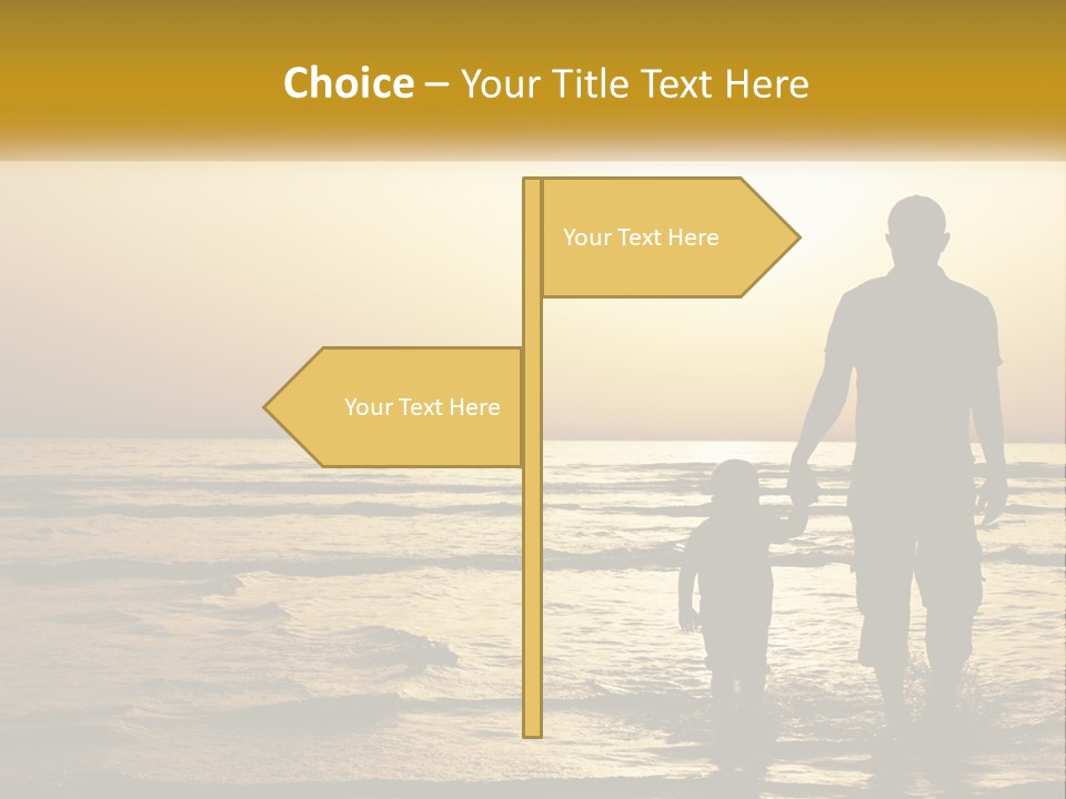 A Man Holding A Child's Hand While Standing On A Beach PowerPoint Template