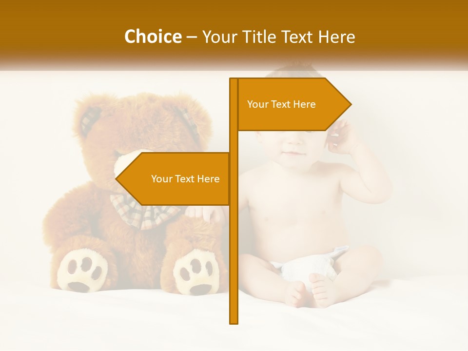 A Baby Sitting Next To A Teddy Bear PowerPoint Template