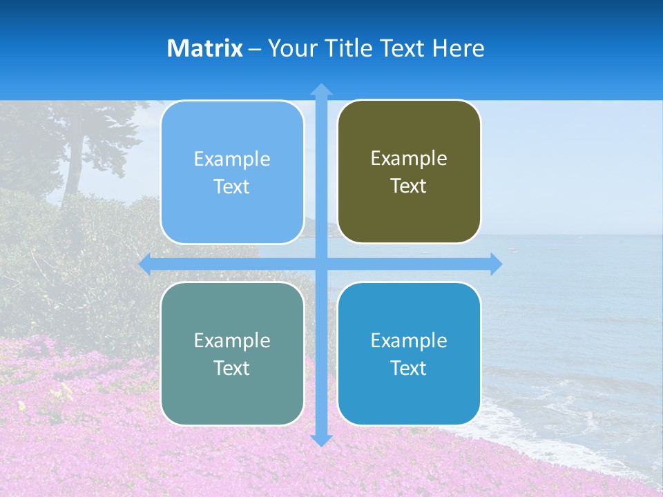 A Beautiful Blue Ocean With Purple Flowers In The Foreground PowerPoint Template