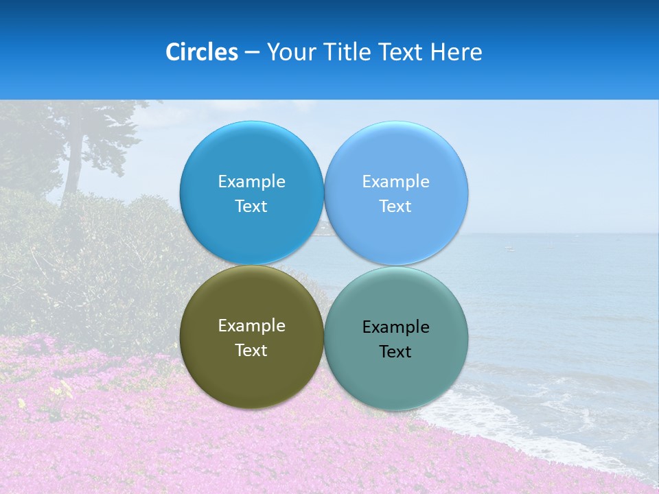 A Beautiful Blue Ocean With Purple Flowers In The Foreground PowerPoint Template