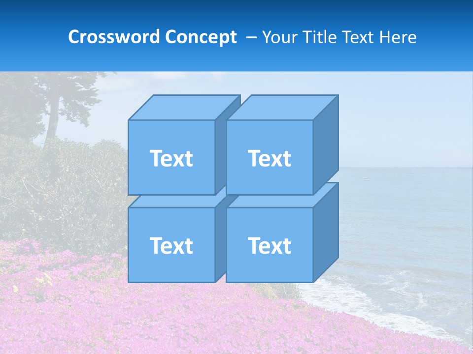 A Beautiful Blue Ocean With Purple Flowers In The Foreground PowerPoint Template