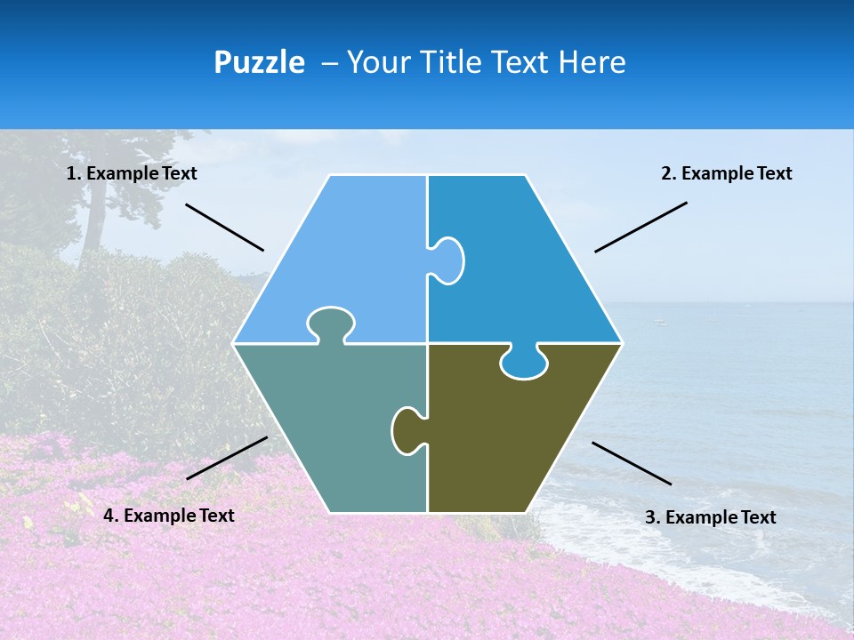 A Beautiful Blue Ocean With Purple Flowers In The Foreground PowerPoint Template