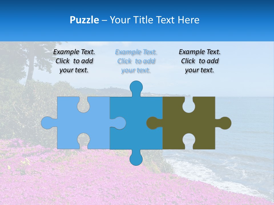 A Beautiful Blue Ocean With Purple Flowers In The Foreground PowerPoint Template