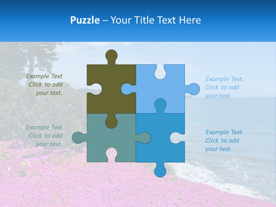 A Beautiful Blue Ocean With Purple Flowers In The Foreground PowerPoint Template