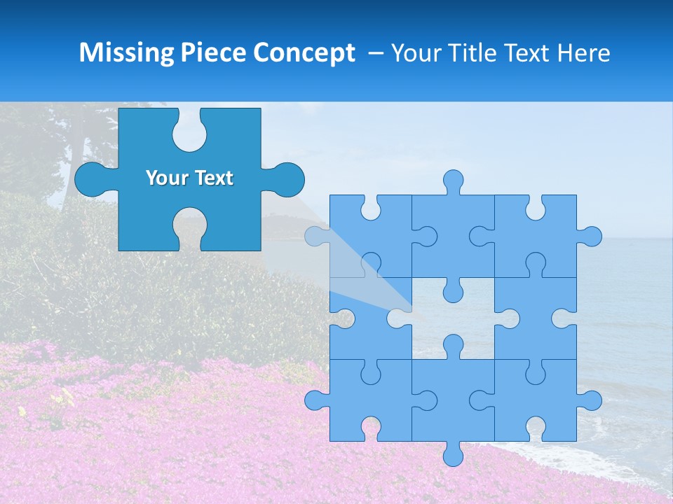 A Beautiful Blue Ocean With Purple Flowers In The Foreground PowerPoint Template