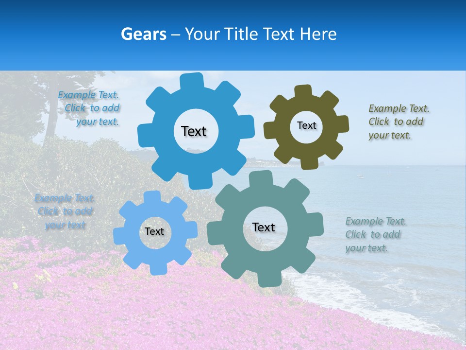 A Beautiful Blue Ocean With Purple Flowers In The Foreground PowerPoint Template