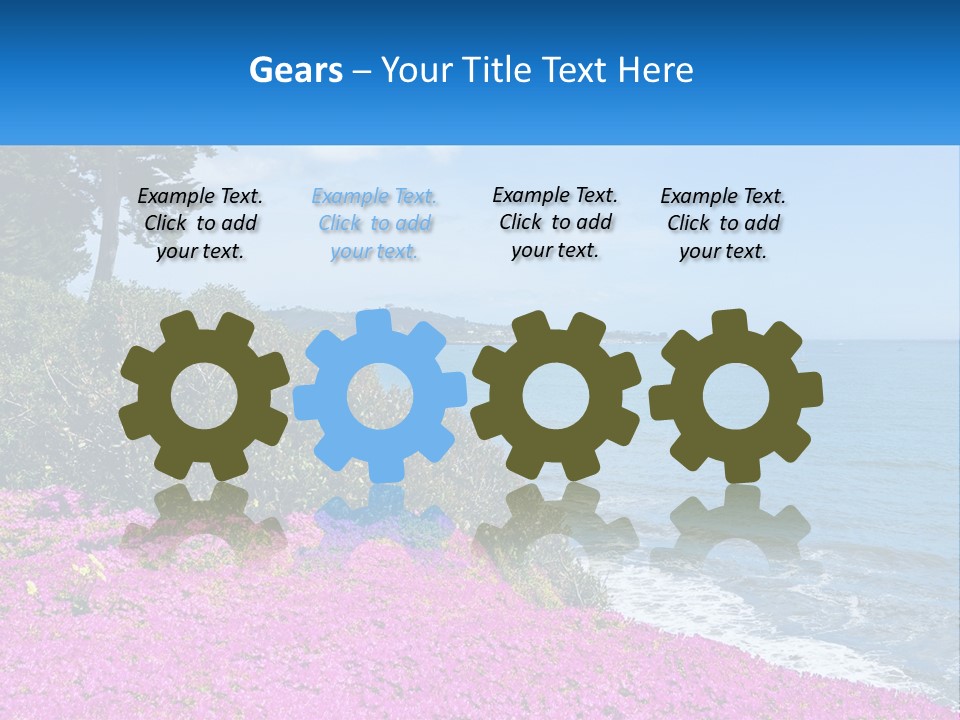 A Beautiful Blue Ocean With Purple Flowers In The Foreground PowerPoint Template