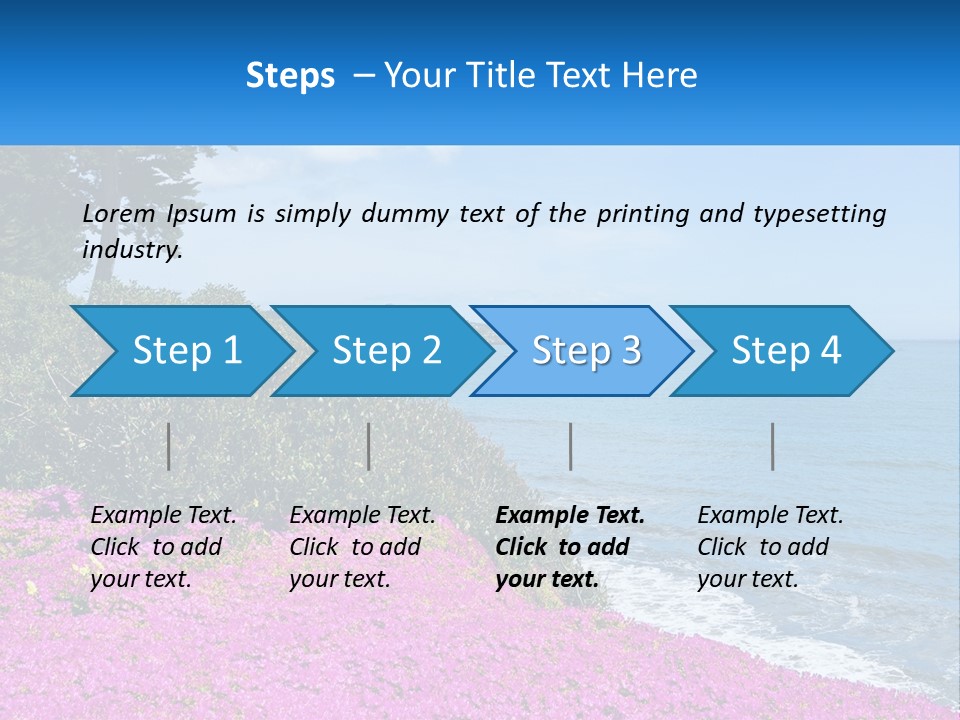 A Beautiful Blue Ocean With Purple Flowers In The Foreground PowerPoint Template