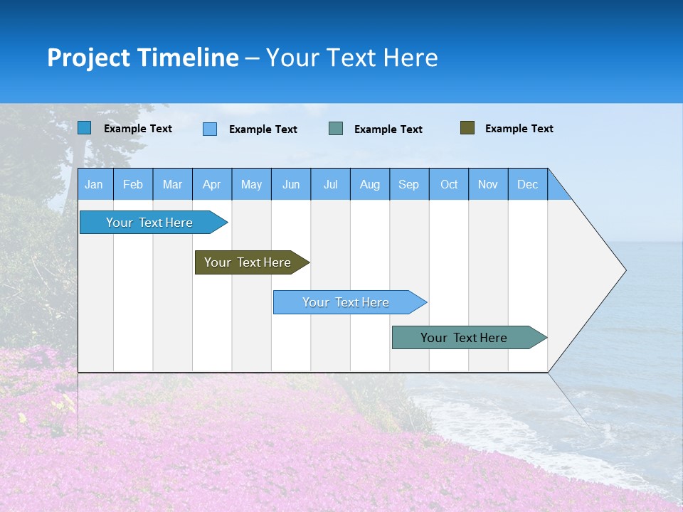 A Beautiful Blue Ocean With Purple Flowers In The Foreground PowerPoint Template