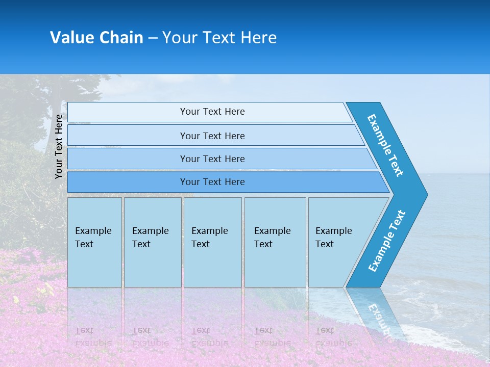 A Beautiful Blue Ocean With Purple Flowers In The Foreground PowerPoint Template