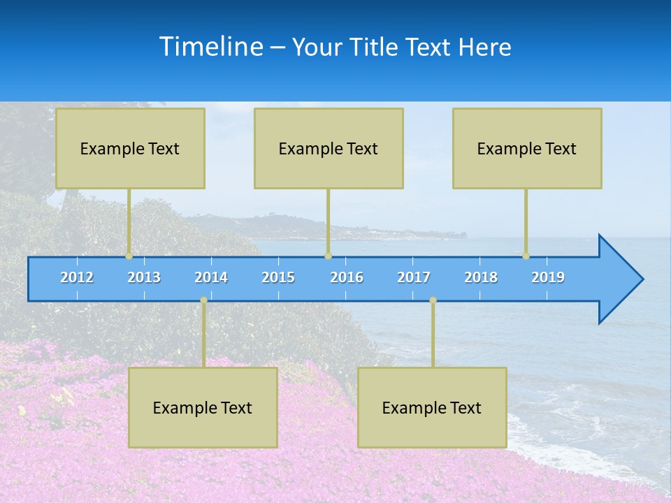 A Beautiful Blue Ocean With Purple Flowers In The Foreground PowerPoint Template