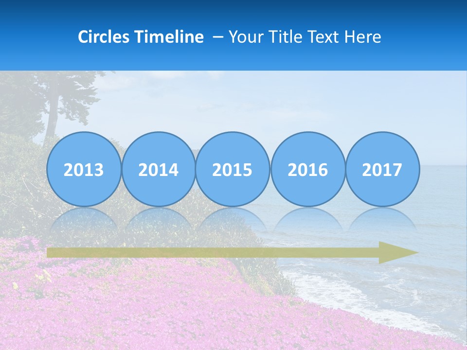 A Beautiful Blue Ocean With Purple Flowers In The Foreground PowerPoint Template