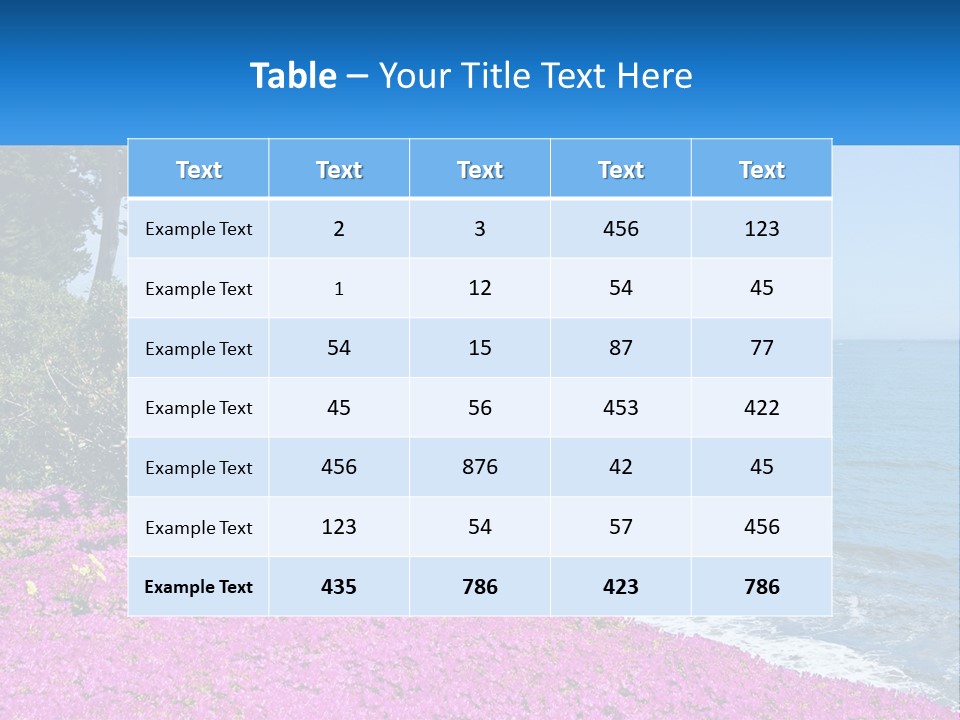 A Beautiful Blue Ocean With Purple Flowers In The Foreground PowerPoint Template