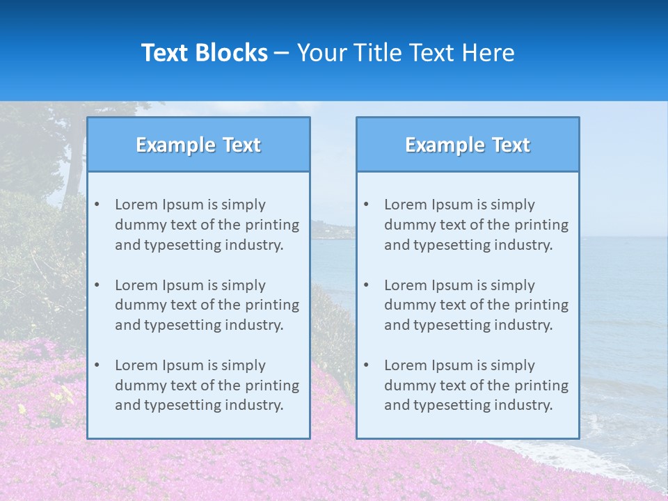 A Beautiful Blue Ocean With Purple Flowers In The Foreground PowerPoint Template