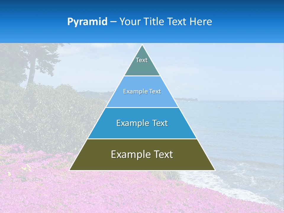 A Beautiful Blue Ocean With Purple Flowers In The Foreground PowerPoint Template