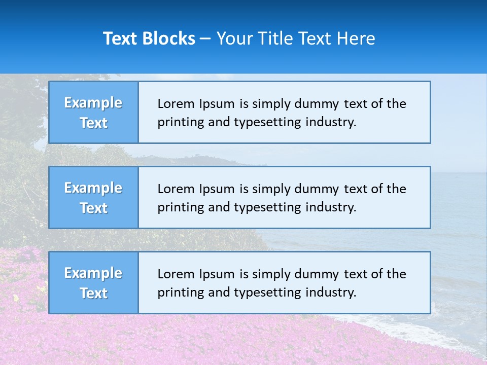 A Beautiful Blue Ocean With Purple Flowers In The Foreground PowerPoint Template