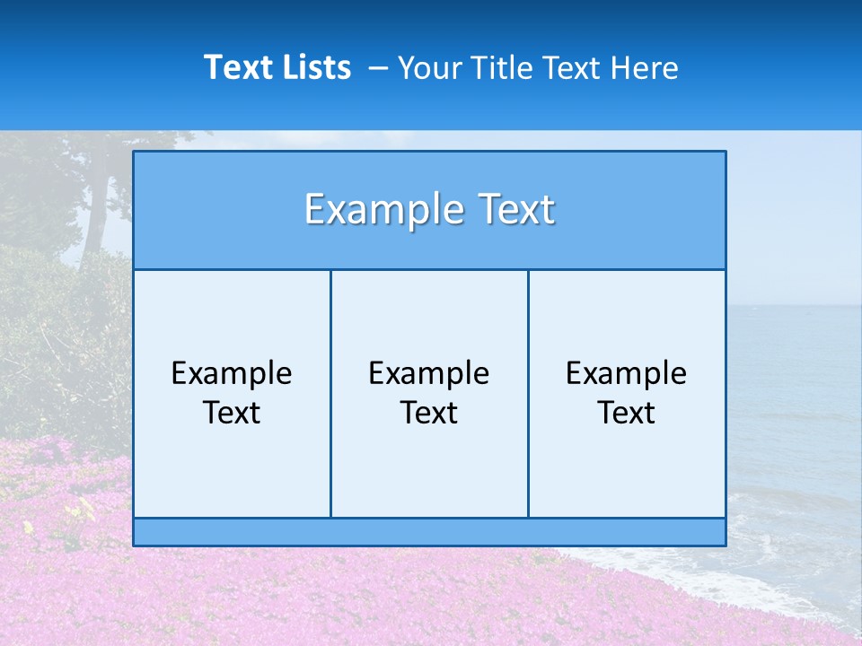 A Beautiful Blue Ocean With Purple Flowers In The Foreground PowerPoint Template