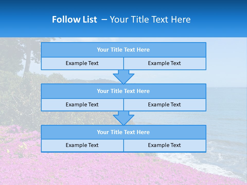 A Beautiful Blue Ocean With Purple Flowers In The Foreground PowerPoint Template