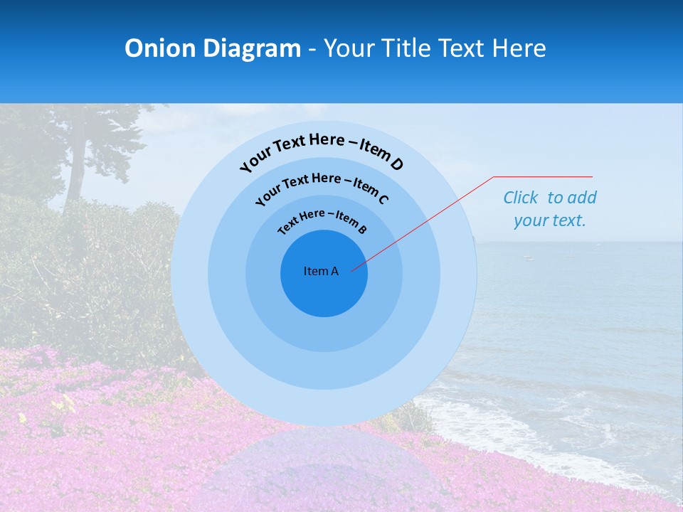 A Beautiful Blue Ocean With Purple Flowers In The Foreground PowerPoint Template