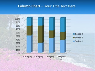 A Beautiful Blue Ocean With Purple Flowers In The Foreground PowerPoint Template