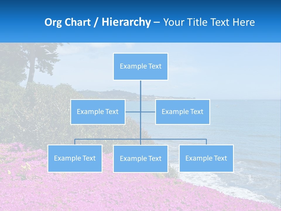 A Beautiful Blue Ocean With Purple Flowers In The Foreground PowerPoint Template