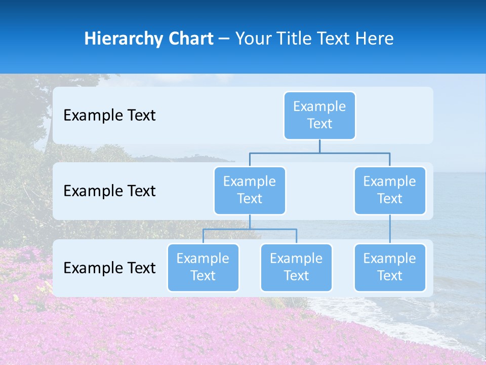 A Beautiful Blue Ocean With Purple Flowers In The Foreground PowerPoint Template