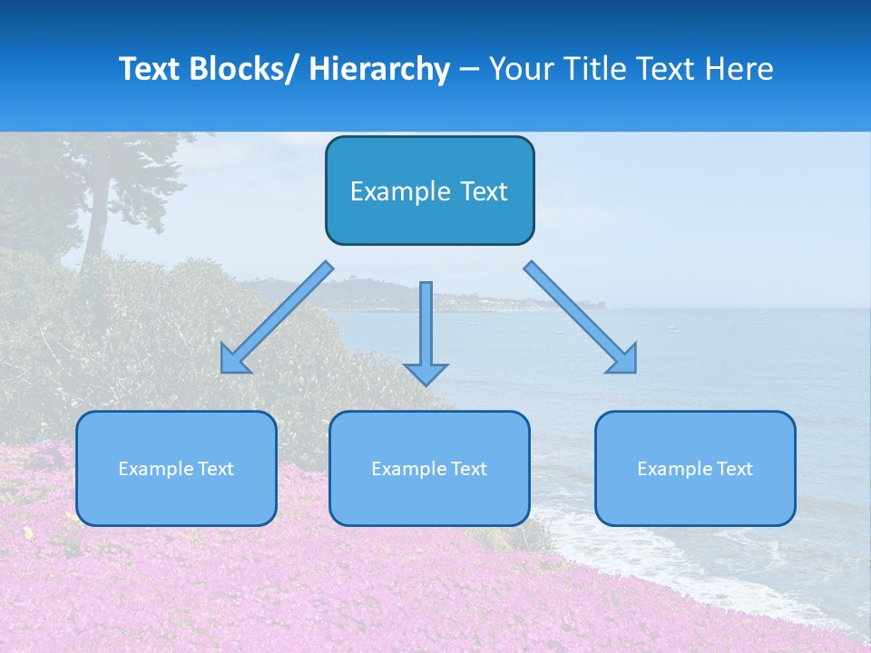 A Beautiful Blue Ocean With Purple Flowers In The Foreground PowerPoint Template