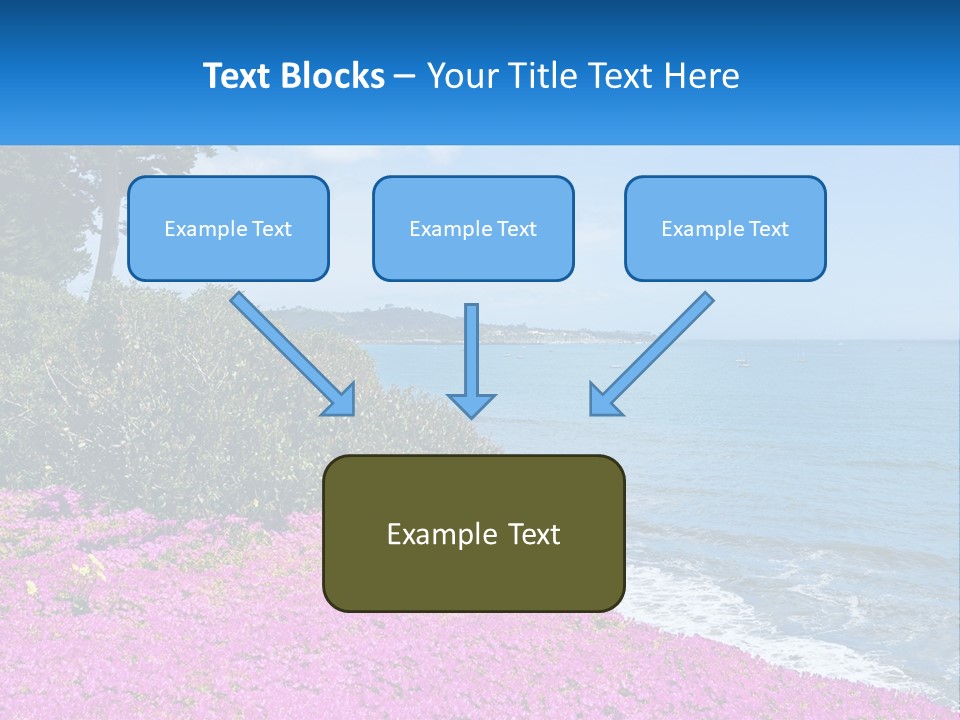 A Beautiful Blue Ocean With Purple Flowers In The Foreground PowerPoint Template