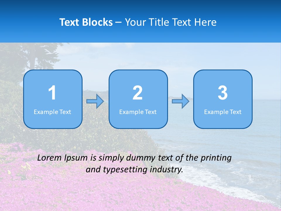 A Beautiful Blue Ocean With Purple Flowers In The Foreground PowerPoint Template