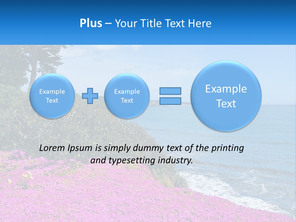 A Beautiful Blue Ocean With Purple Flowers In The Foreground PowerPoint Template