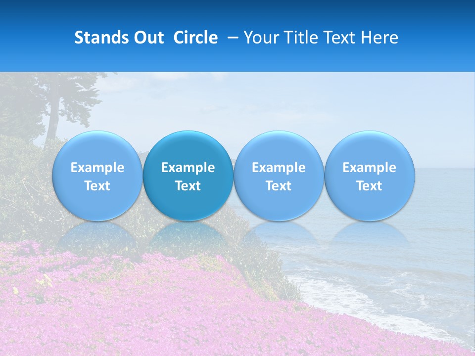 A Beautiful Blue Ocean With Purple Flowers In The Foreground PowerPoint Template