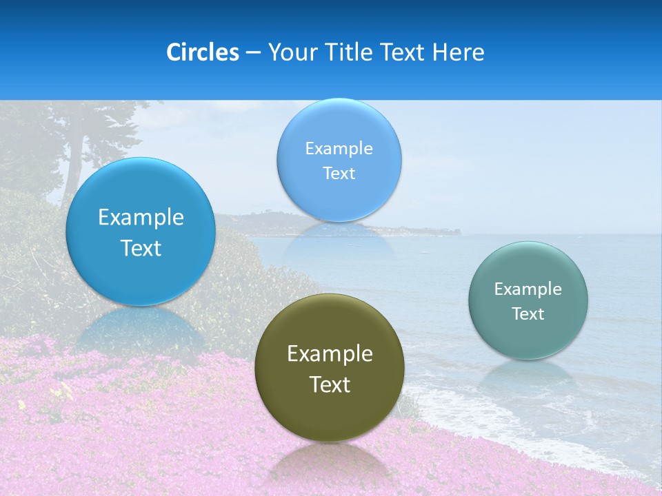 A Beautiful Blue Ocean With Purple Flowers In The Foreground PowerPoint Template