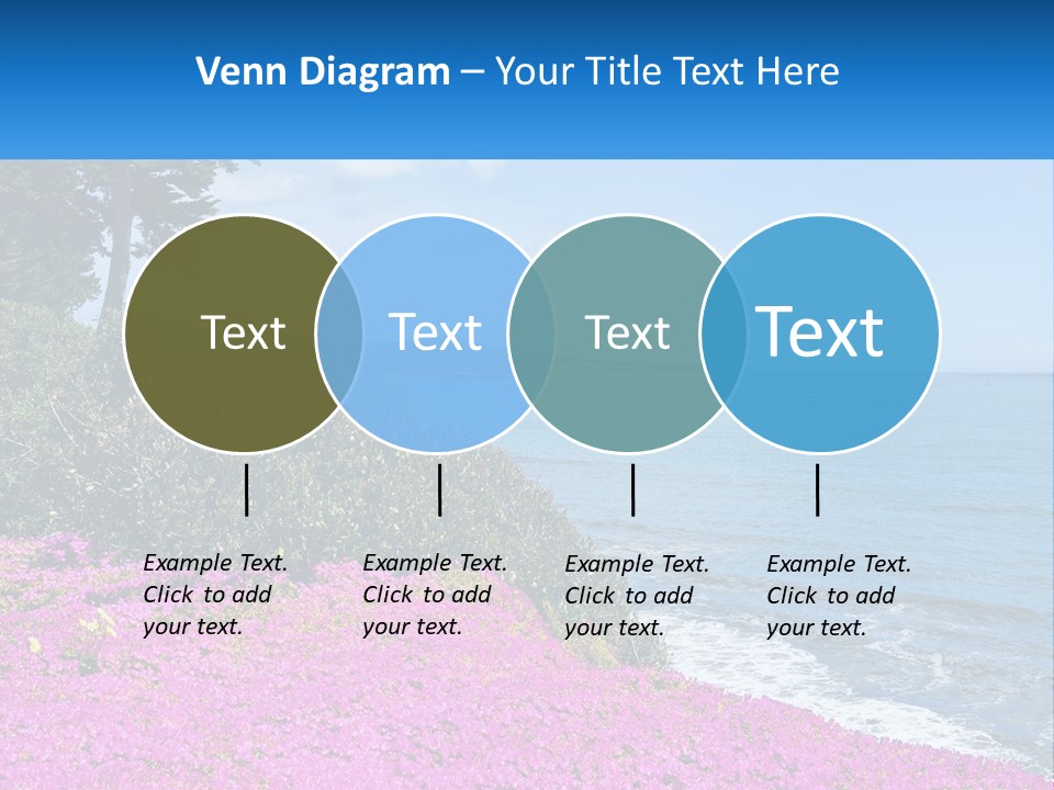 A Beautiful Blue Ocean With Purple Flowers In The Foreground PowerPoint Template