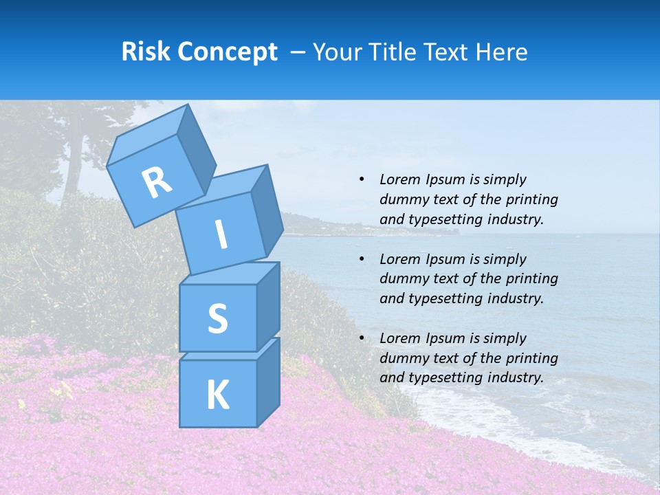 A Beautiful Blue Ocean With Purple Flowers In The Foreground PowerPoint Template