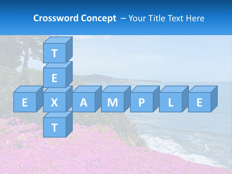 A Beautiful Blue Ocean With Purple Flowers In The Foreground PowerPoint Template