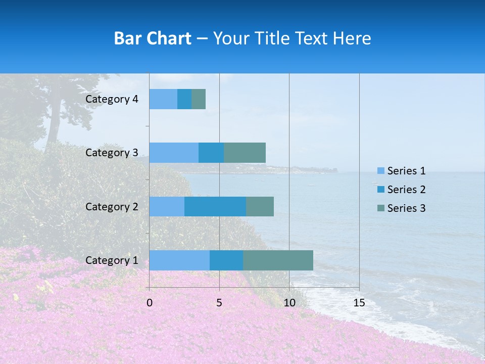 A Beautiful Blue Ocean With Purple Flowers In The Foreground PowerPoint Template