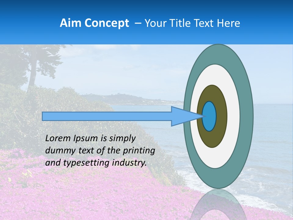 A Beautiful Blue Ocean With Purple Flowers In The Foreground PowerPoint Template