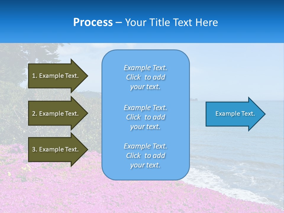 A Beautiful Blue Ocean With Purple Flowers In The Foreground PowerPoint Template